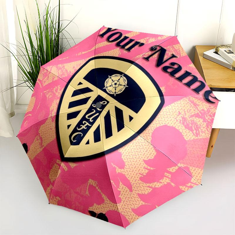 1 PC Automatic Folding Umbrella - Leeds United Custom Name Pattern, Portable & Foldable Design with 8 Ribs, Christmas Birthday Gifts