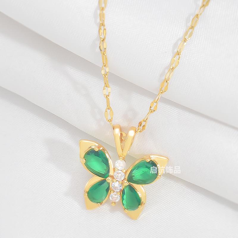

Изумрудное ожерелье-бабочка, женский дизайн, высокое чувство стиля, простое, универсальное, цепочка для ключицы, ювелирное изделие