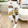 Women Plus Size Printed Jogger Pants Dark Navy Gold Pattern Drawstring Waist Side Pockets Cuffed Ankle