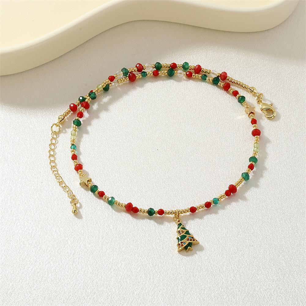 

Dopamine Style Color-Block Skin-Whitening Semi-Precious Stone Christmas Tree Necklace with Seed Beads
