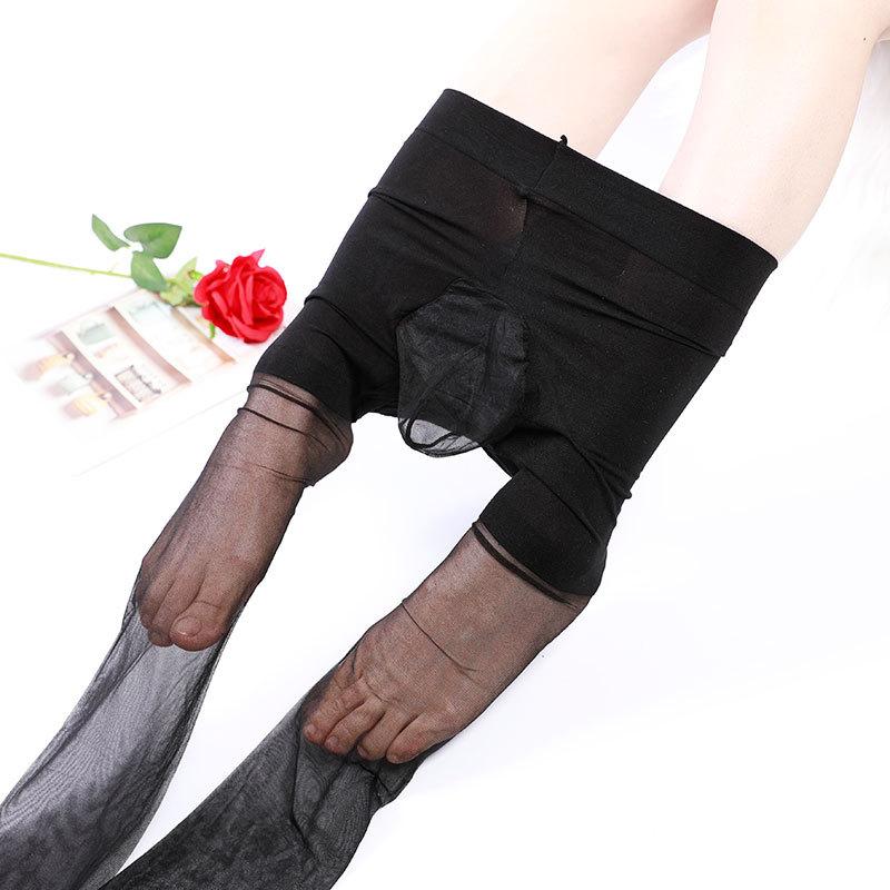 Meias Masculinas com Manga para Pênis Ultra-finas 3D Sedosas Suaves Meias Aviador Meia-calça Transparente Sexy Tentação para Cross-dressing