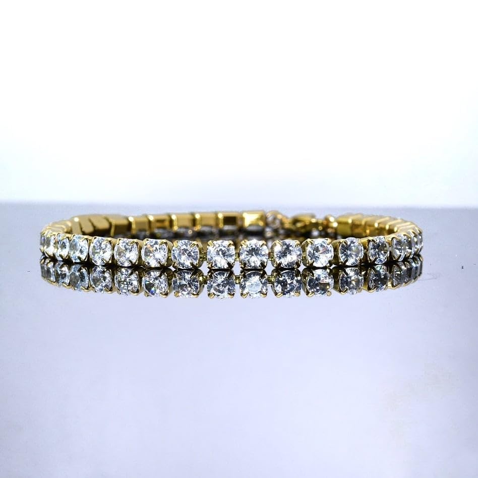 Lucliss 316L Cubic Zirconia and CZ Bracelet, Hypoallergenic, Surgical Stainless Steel Tennis Bracelet, Gold