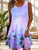 Lässiges Damen Tanktop-Kleid Sommer Ärmellos O-Ausschnitt 3D-Druck Locker A-Linien-Kleid Strand-Westenkleid