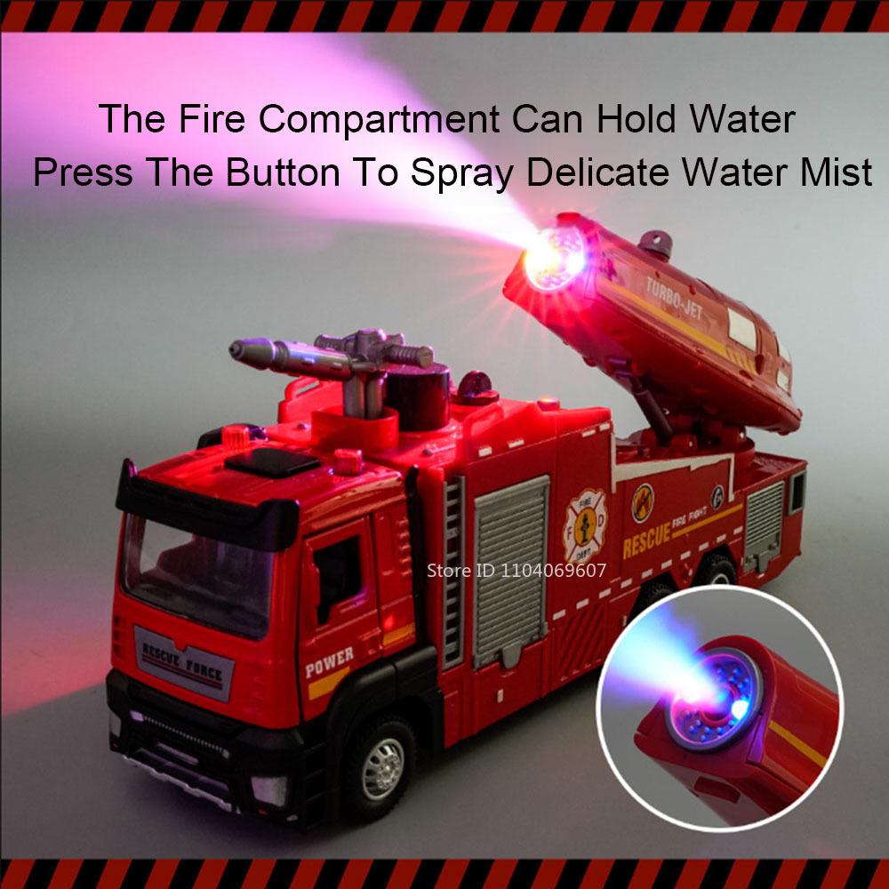1:32 Giocattolo Modello in Lega Camion dei Pompieri Spray Auto Metallo Pressofuso Veicolo di Ingegneria Spray Acqua Porte Apribili Suono Luce Regali per Ragazzi