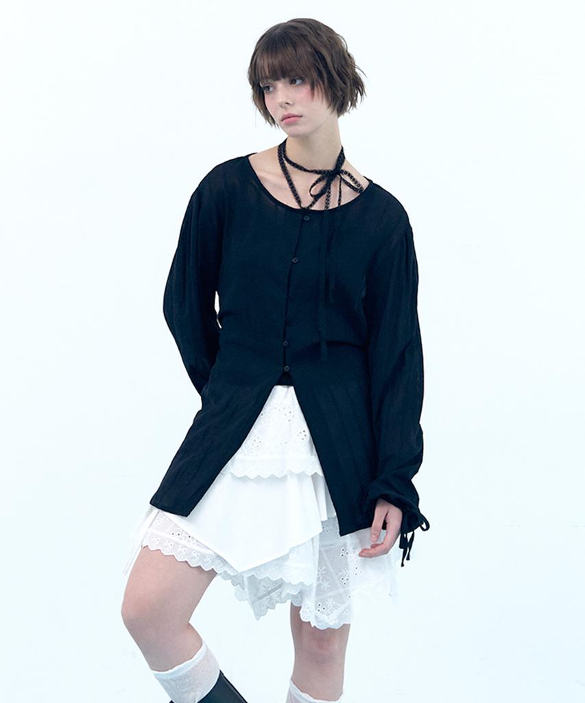 CLO'ET Lace Ribbon Blouse - Black