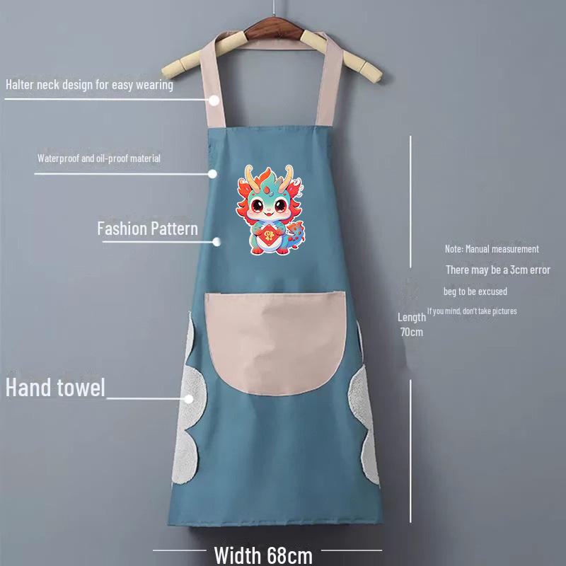 "New Year Dragon Waterproof Oil-proof Kitchen Apron with Hand Wipe Feature"