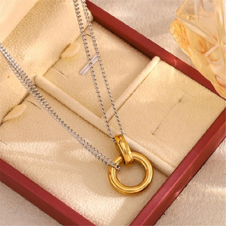 Fashion Women Necklace Double Chain Pendant Necklace Clavicle Chain Youthful Women Accessories Stainless Steel Texture