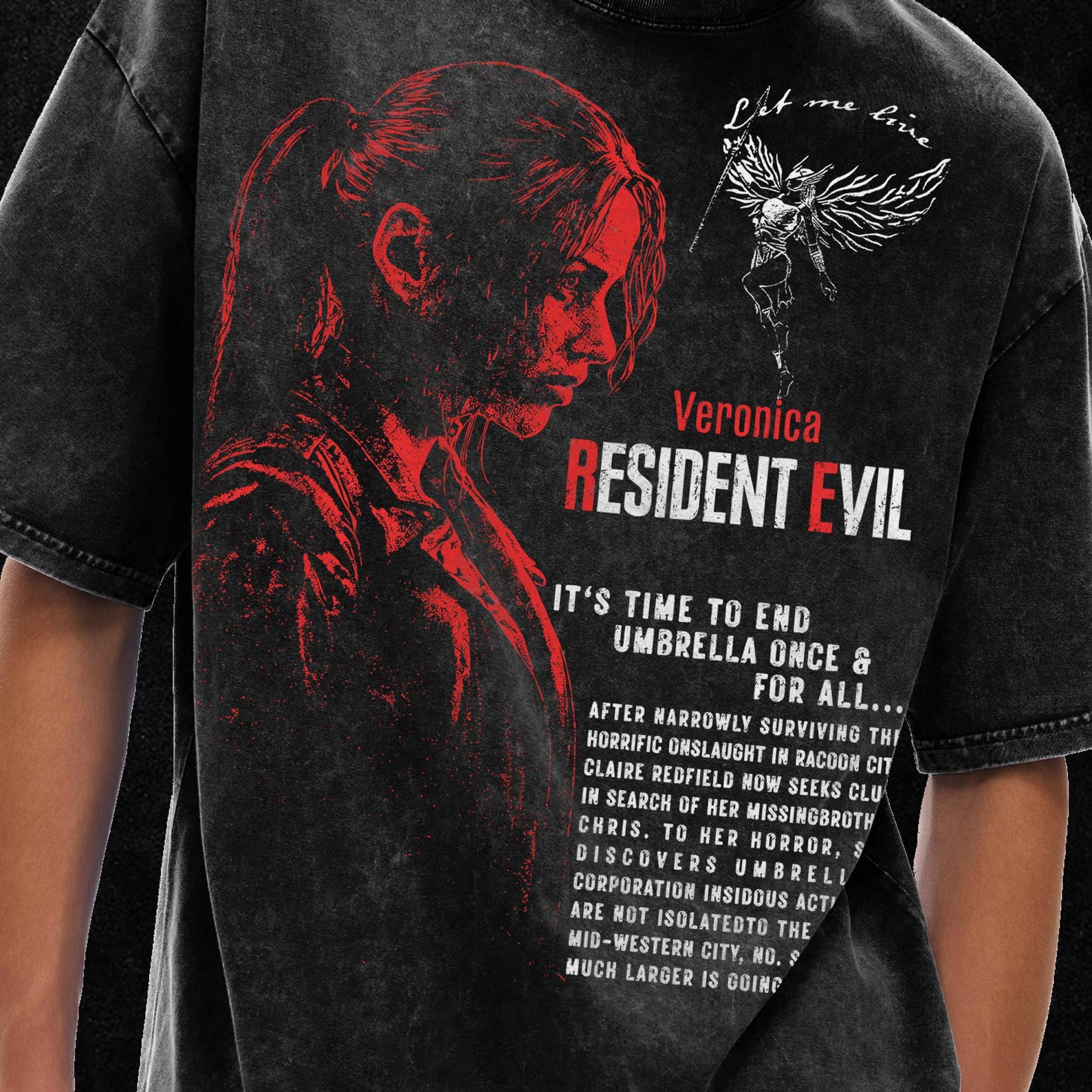 Resident Evil Veronica T-Shirt, Resident Evil T-Shirt, Resident Evil Biohazard, Acid Wash Oversize T-Shirt, Grunge & Goth Streetwear 4XL