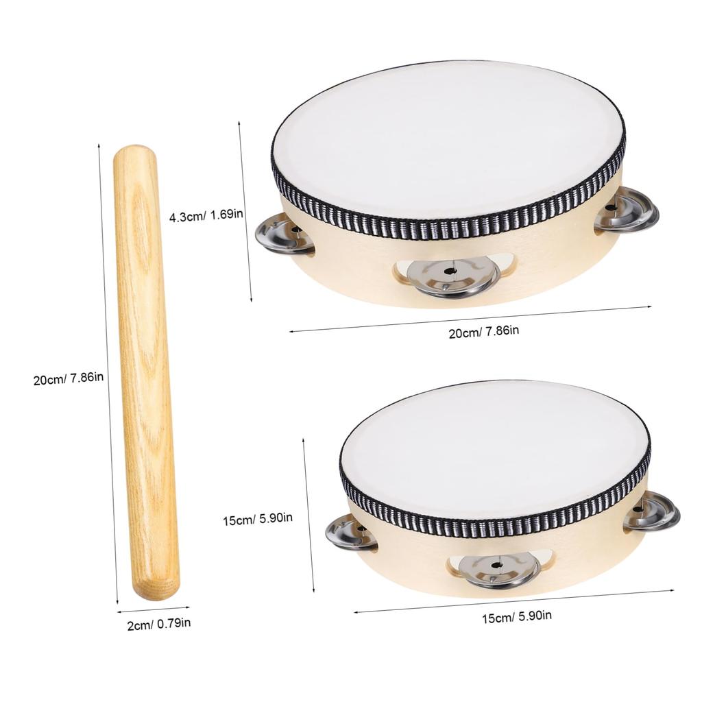 ERINGOGO Handheld Bell Drums, Wooden Percussion Instrument, Set of 2, for Children and Education, Includes Rhythm Sticks