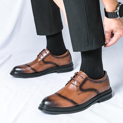 Oversized Men's Shoes, Business Dress Shoes, Fashionable Colored Lace Up Pointed Leather Shoes, Groom's Wedding Shoe Trend