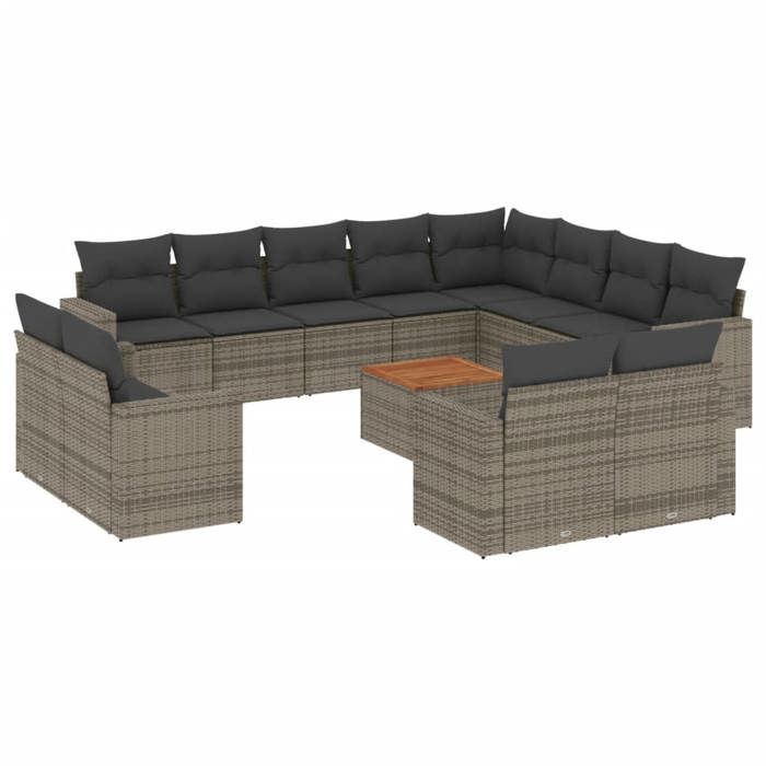 VidaXL Salon de Jardin avec Coussins 13 pcs, Canapés de Terrasse, Ensemble de Meubles de Patio, Mobilier d'Extérieur, Gris 3256725
