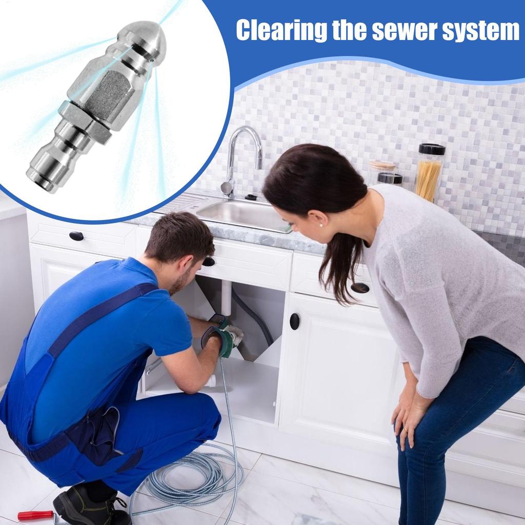 High Pressure Sewer Nozzle High Pressure Drain Jetter Hose Nozzle 1/4 Inch Stainless Steel Unclogging Pipe Tool For Residential