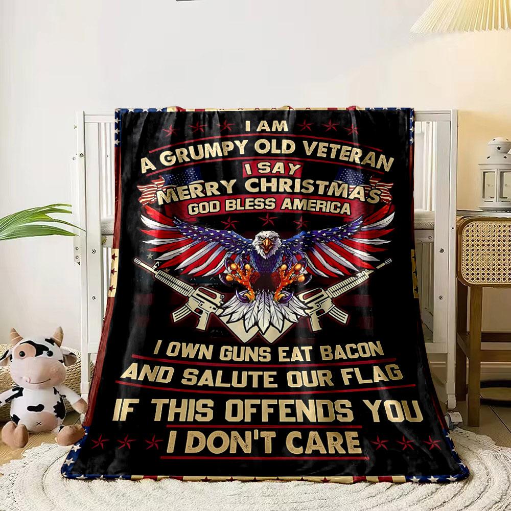 Grumpy Veteran Eagle Flag Blanket bedroom Blanket for Livingroom Couch lunch break Soft throw for Friend's festival Gift