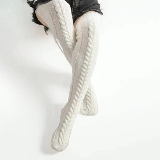 Women Knitted Thigh-high Socks Stretchy Solid Color Boot Socks Long Winter Stockings Over Knee Leg Warmers for Boots Skirts Parties Street