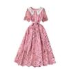 French Dress Female 2024 New Arrival Sweet Contrast-Color Doll Collar Breasted Silm Mid Length Long Length Lace Formal Dress