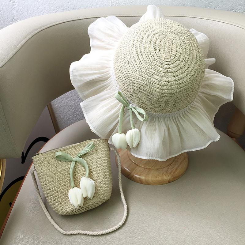 1/2Pcs Summer Sun Hat Princess Beach Sun Hat Big Brim Tulip Fisherman Hat For Girls Sweet Crossbody Bag Gifts