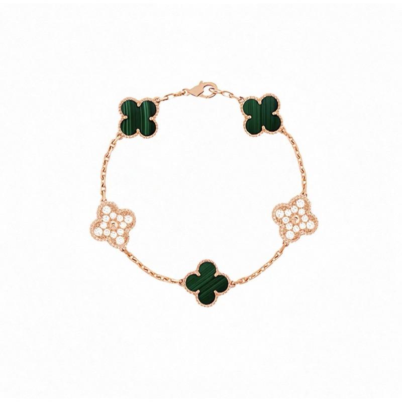 Four-leaf Clover Five-flower Bracelet for Women Rose Gold Lucky Clover Bracelet with White Mother-of-pearl and Red Agate Fashionable Bangle