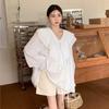 Camicie Vintage Dolci Volant Donna 4XL Bianco Elegante Oversize Protezione Solare Bluse Coreane Carine Manica Svasata Larghe Casual Top