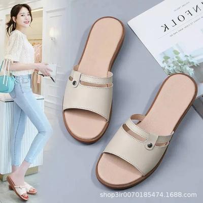 New Cool Slippers Women's Wear Real Soft Leather Beef Tendon Bottom Versatile Comfortable Wear-resistant Soft Bottom Non-slip Fashionable Women's Flat