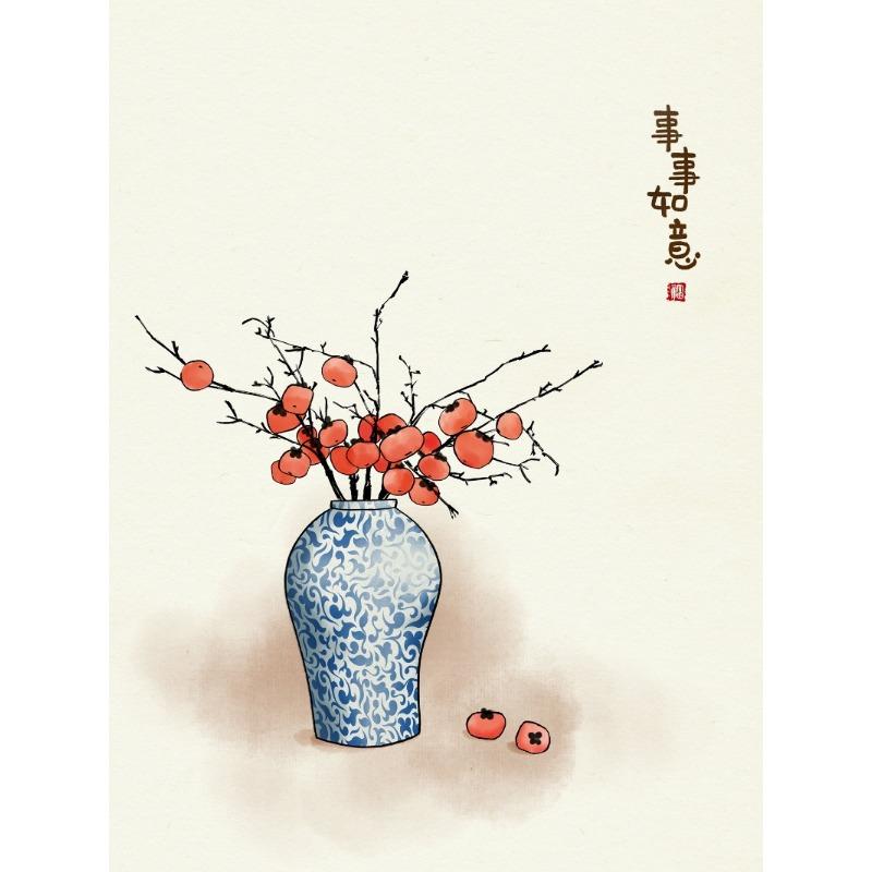 Vintage Chinese Painting Lotus Persimmon Bamboo Posters Prints Canvas Painting Wall Art Picture Living Room Home Decor