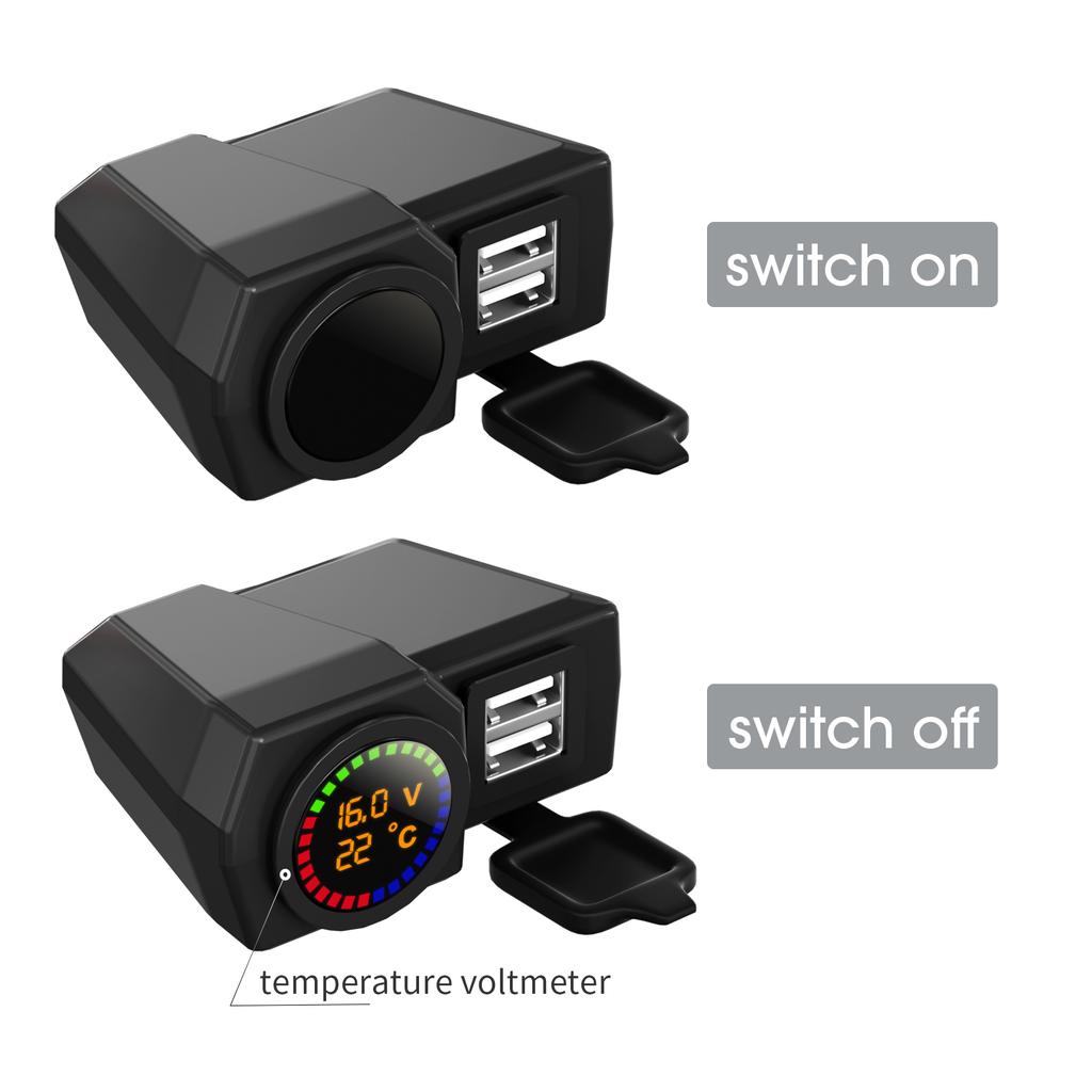 Qc3.0 Volt Meter Phone Charge Bracket Temperature Meter Black A For Moto Scooter