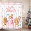 Merry Christmas Shower Curtain Pink Checked Cute Gingerbread-Man Shower Curtain With 12 Hooks Winter Snowflake Xmas Candy Bath