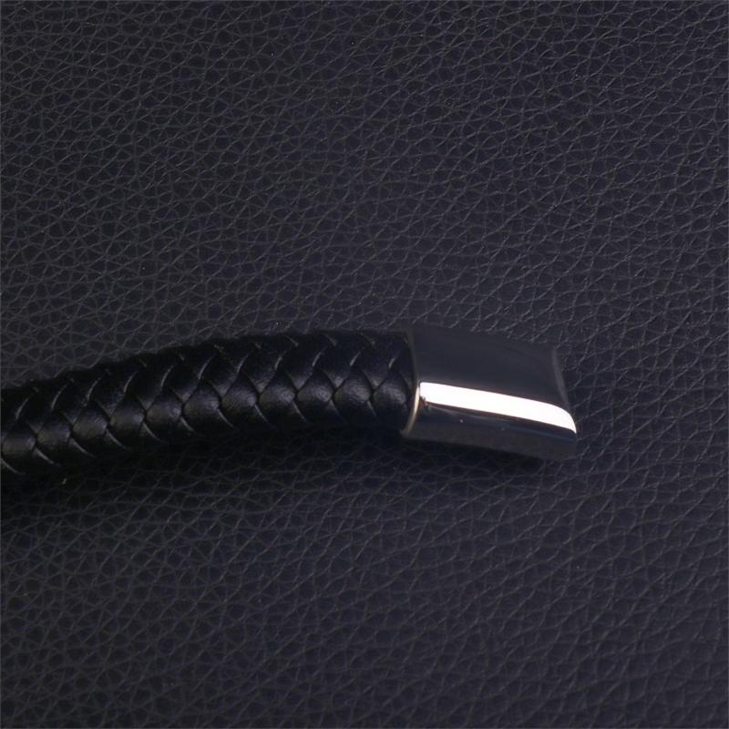 Classic Black Leather Wrap Bracelet for Men Metal Magnetic Clasp Fashion Bangle Bracelet Male Birthday Gift