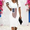 Women Plus Size Round Neck Short Sleeve Fitted White American Flag Printed Dress