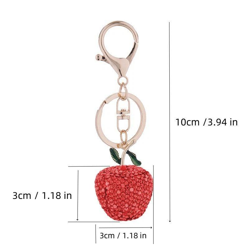 Cute Full Diamond Green Keychains Crystal Fruit Pendant Key Ring Fashion Handbag Decor Jewelry Gift For Women Girls