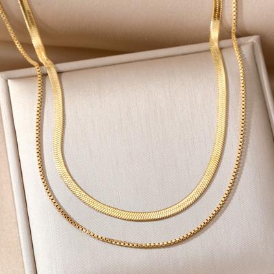 2023 New Unisex  Exquisite Gift Gold Nightclub Versatile Sweater Chain Simple 2-Piece Girls Necklace Fashion Elegant Double Layer Necklace Combination