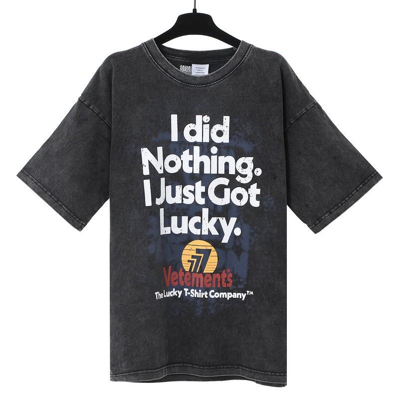 Unisex Oversized Cotton T-Shirt With Bold Letter Print Vintage Washed Loose Fit Casual Tee