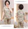 Women's Cotton Silk Short-Sleeve Pajama Set for Middle-Aged and Elderly