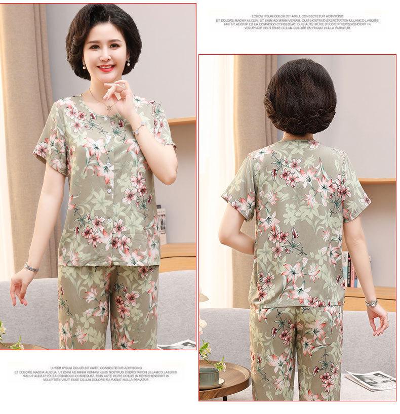 Women's Cotton Silk Short-Sleeve Pajama Set for Middle-Aged and Elderly
