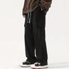 Men Olive Corduroy Cargo Wide Leg Pants Drawstring Elastic Waist Big Side Pocket Streetwear Loose Trousers