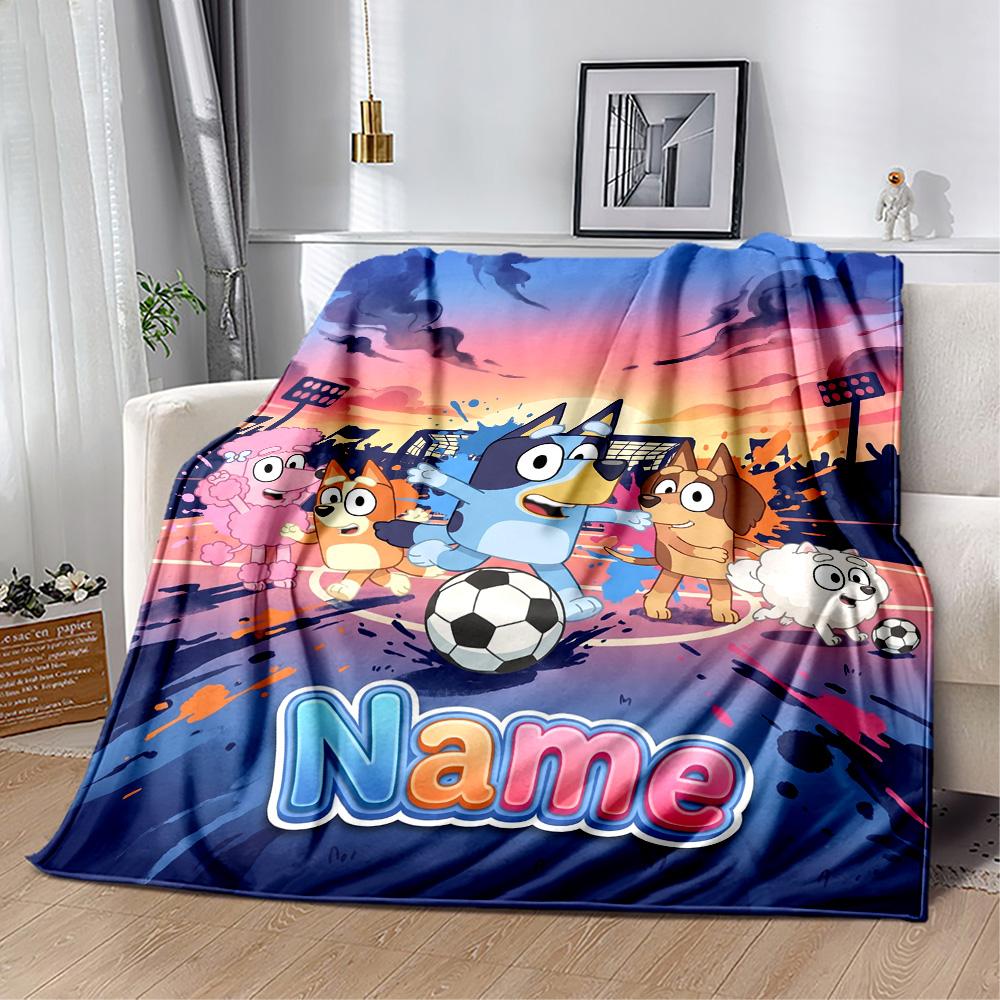 Bluey's Soccer Science Fun Customize Your Name Blanket Lightweight Customizable Blanket Ultra-Soft Perfect for Bedding Chair Office Seaside