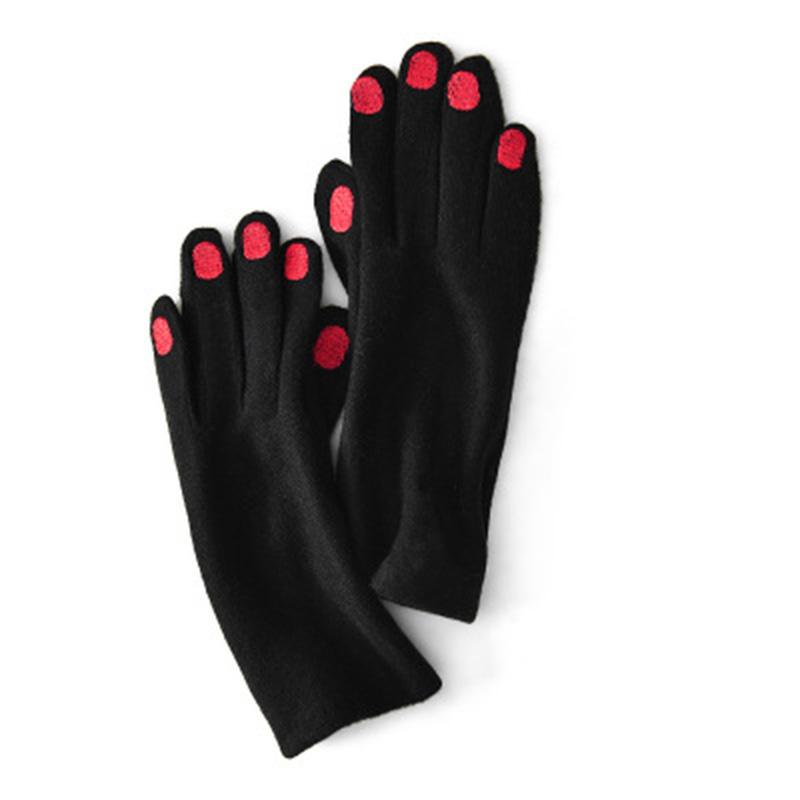 Cute Nail Polish Embroidery Cashmere Gloves Women Wool Velvet Thick Touch Screen Gloves Female Winter Warm Driving Gloves H100