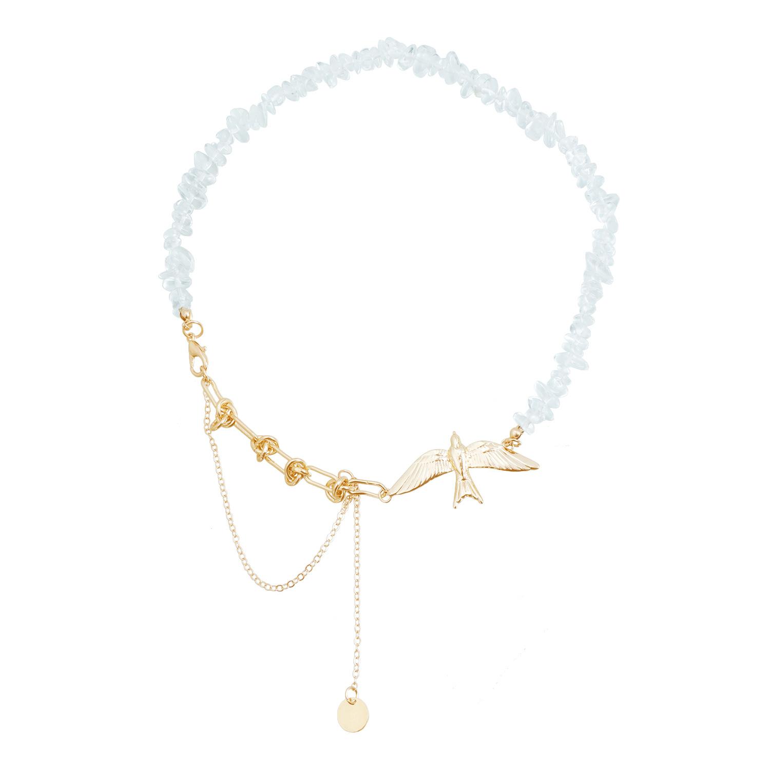 

Jewelry swallow pendant irregular crystal gravel necklace, niche design U-shaped collarbone chain золотий