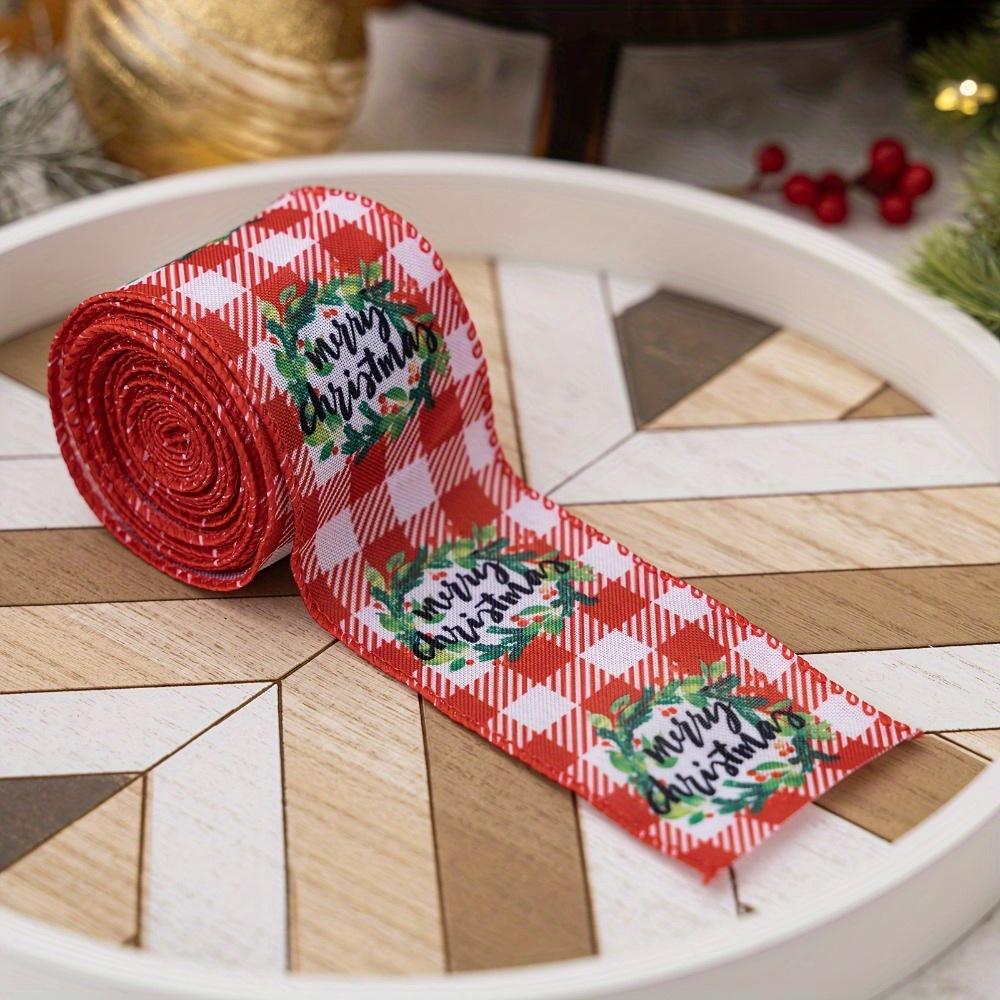 2rolls Christmas Ribbon Wired Christmas Wired Ribbon Incl. Santa Christmas Buffalo Plaid Ribbon for Wreaths Bows Christmas Decor DIY Crafts