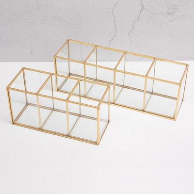 Transparent Glas Sminkborstförvaringslåda Guld Kosmetikbehållare Ring Penna Läppstift Sminkborstar Organiserare