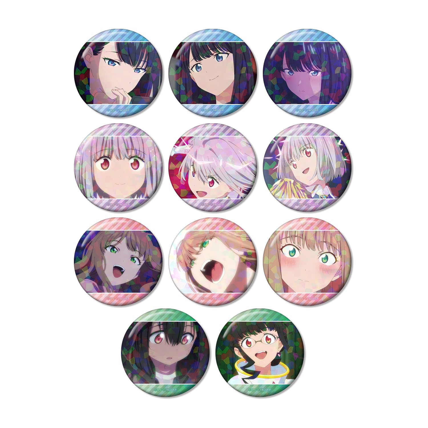 Холографические жестяные значки «Вселенная Gridman» Сцена торговли (Коробка из 11 штук)