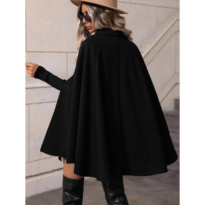Women's Cape Woolen Coat, Mid-Length Double Breasted Cloak Jacket, Elegant High Grade Loose Slimming Overcoat, Ladies Warm Cape Outerwear