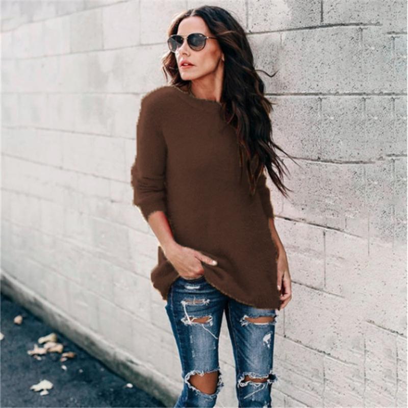 Suéter de punto de algodón puro de estilo holgado y casual con cuello redondo y jersey