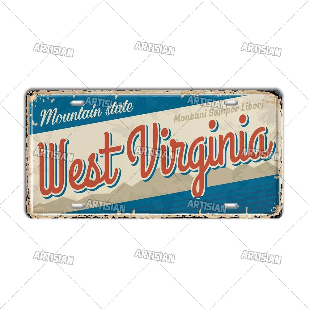 Artisian USA Car Plate Landmark Tin Sign US City State Metal Plaque Wall Decor Garage Bar Pub Club Hotel Cafe Kitchen Home