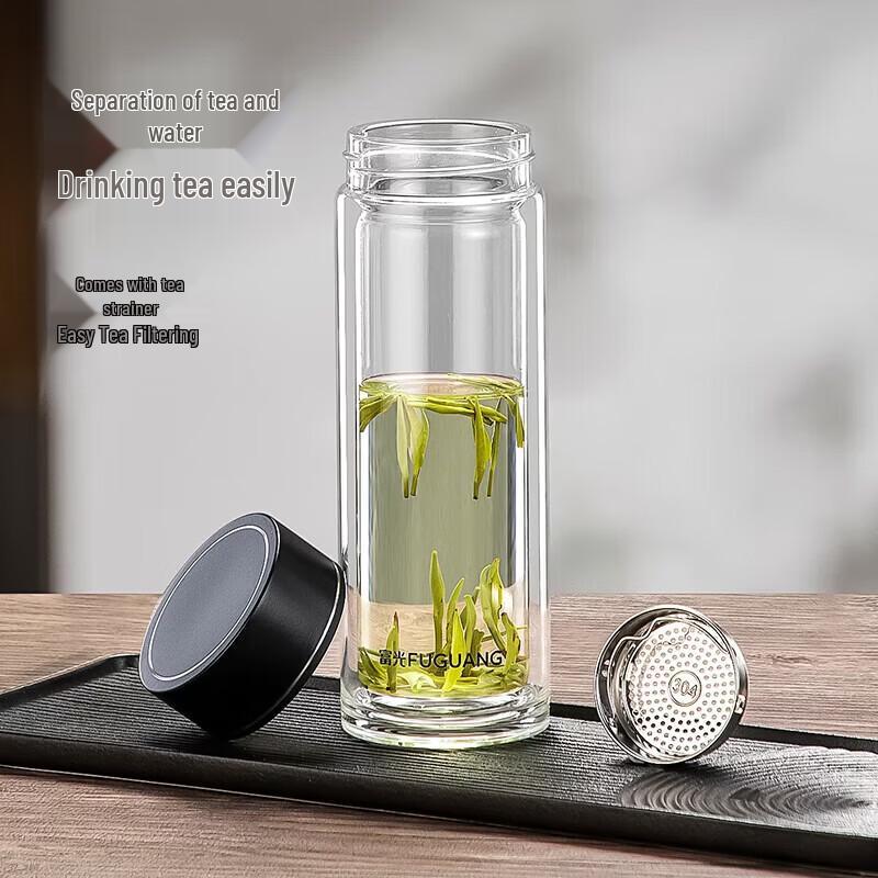 FUGUANG Double Wall Borosilicate Glass Tea Infuser Bottle