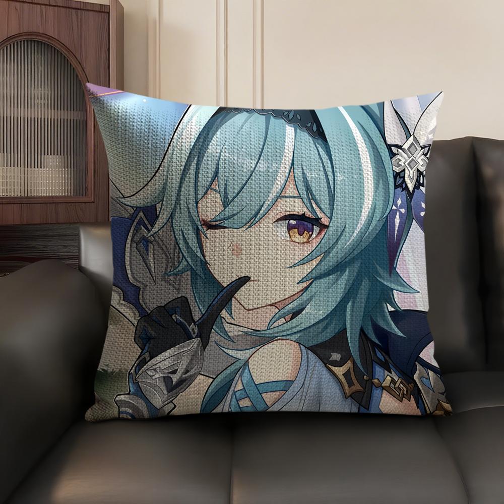 Eula Cute Genshin Impact Cushion Cover Natural Linen Organic Fabric Double-Sided Printing Sofa Home Decor Gift Pillow Case