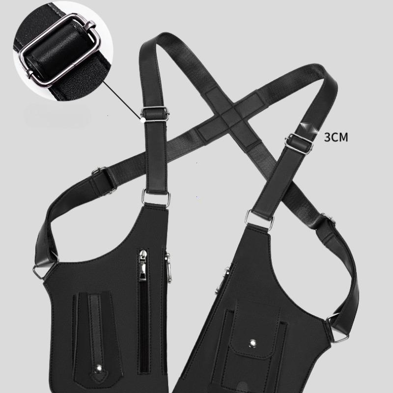 Design Men's Tactical Vest Bag High Quality PU Leather Man Chest Bag Phone Pouch Vintage Design Underarm Back Pack Bags
