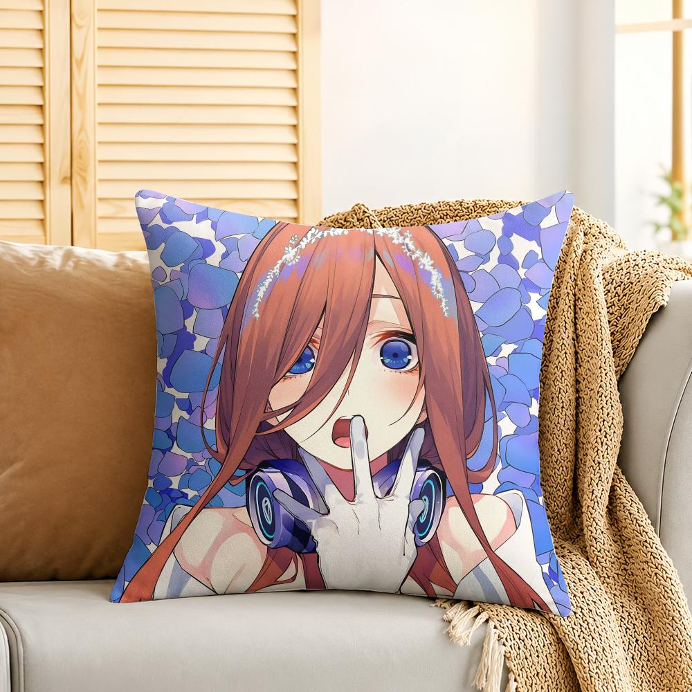 QQuintessential Quintuplets Cushion Cover Silky Short Plush Invisible Zipper Dustproof Sofa Pillow Case For Home Decor