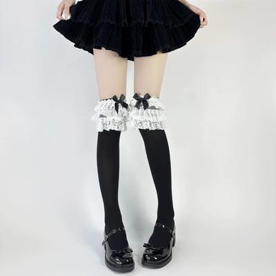 Lolita Lace Trim Over Knee Socks With Bowknot Multiple Layers Sweet Girl Butterfly Knot Pure Desire Long Tube Stockings
