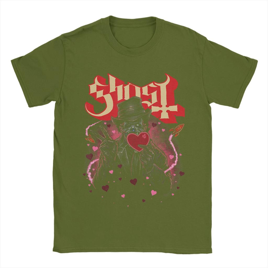 Ghost Band Valentines Day Flower Heart Skull TShirts for Men Awesome Cotton Tees Round Collar Short Sleeve T Shirt Tops