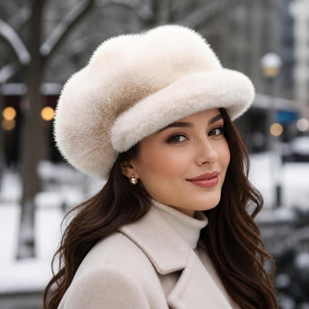 Thick Warm Imitation Mink Beret Solid Color Cloud Hat Cozy Peaked Cap  Winter